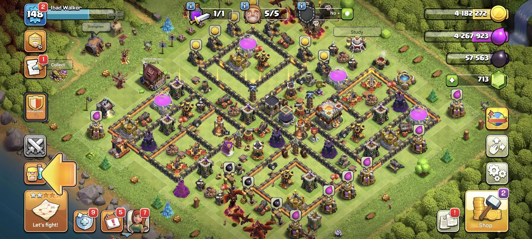 COC568 TH11 | 148 LVL Heroes 41/41/20/13 | 5 Builders 700 Gems Maxed Defenses Full Heroes 